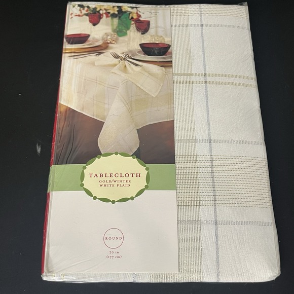 Target Other - Target Gold Winter White Plaid Round Tablecloth 70 Inch Holiday Christmas Decor